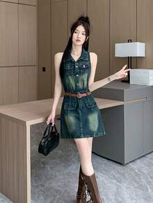 Women Short Dresses - Blue - View 3