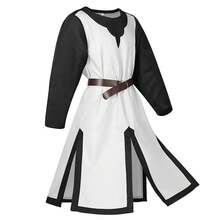 Medieval Renaissance Templar Tunic Viking Knight Pirates Stage Costume - Black With Red Collar [including Belt] - View 4