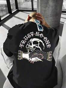 2026 New Men's Casual Street Style Skull Print Crew Neck Short Sleeve T-Shirt, Summer Style - White - View 12