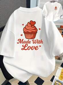 Fun White T-Shirt With A Cute Cupcake Design, Modern, Casual, Unique, Romantic, Ideal For Young People And Adults, Size M/L, White Color, Women's Clothing 2023 - 白色 - 查看 1