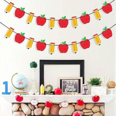 Dây treo trang trí Apple Pencil Garland Banner cho trang trí tựu trường, trang trí treo lớp học mầm non lấp lánh cho ngày tri ân giáo viên, ngày đầu tiên đi học, vật dụng bảng tin