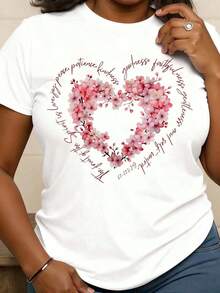 Women's T-Shirt For Mother's Day With Cherry Blossom Design, Heart, Love, Patience, Kindness, Loyalty, Pure Cotton, Round Neck, Casual, Soft, Comfortable, Stretchy Fabric For Daily Wear, Seasonal Outfit, Holiday Gift, Everyday Leisure - 白色 - 查看 6