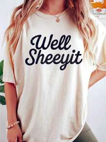 Well Sheeyit Country Western T-Shirt, Vintage Retro Western T-Shirt, Sarcastic Humor T-Shirt For Adults | Funny Y2K Meme T-Shirt, Funny Graphic Tees For Men And Women, Crew Neck, Casual Loose Fit - 白色 - 查看 6