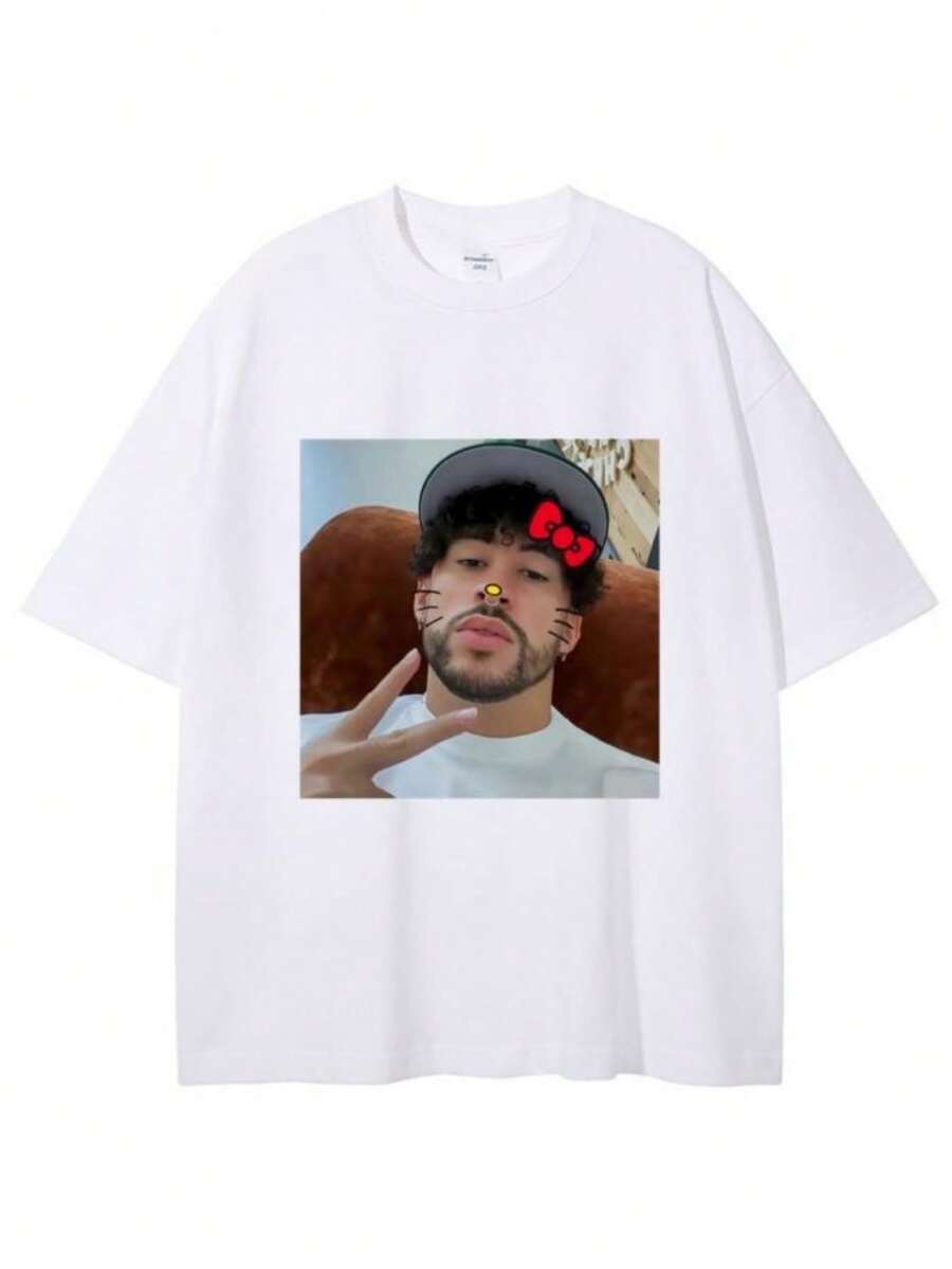Women's T-ShirtsHot Rapper Bad Bunnys Cat Funny Graphic T-Shirt Men Women Clothing Fashion Hip Hop T Shirts Summer Male Oversized Streetwear - 白色 - 查看 1