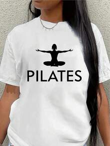 Women's Pilates T-Shirt, Printed With Yoga Motifs, Made Of Polyester With Short Sleeves, Lightweight And Durable, Suitable For The Gym, Studio, Or Home Workouts. Casual Blouse For Women - 白色 - 查看 7