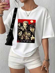 's Casual TShirt Movie Theme 100% Cotton Tee 1Pcs Retro Style Graphic Print T Shirt Casual Blouses For Women - 白色 - 查看 1