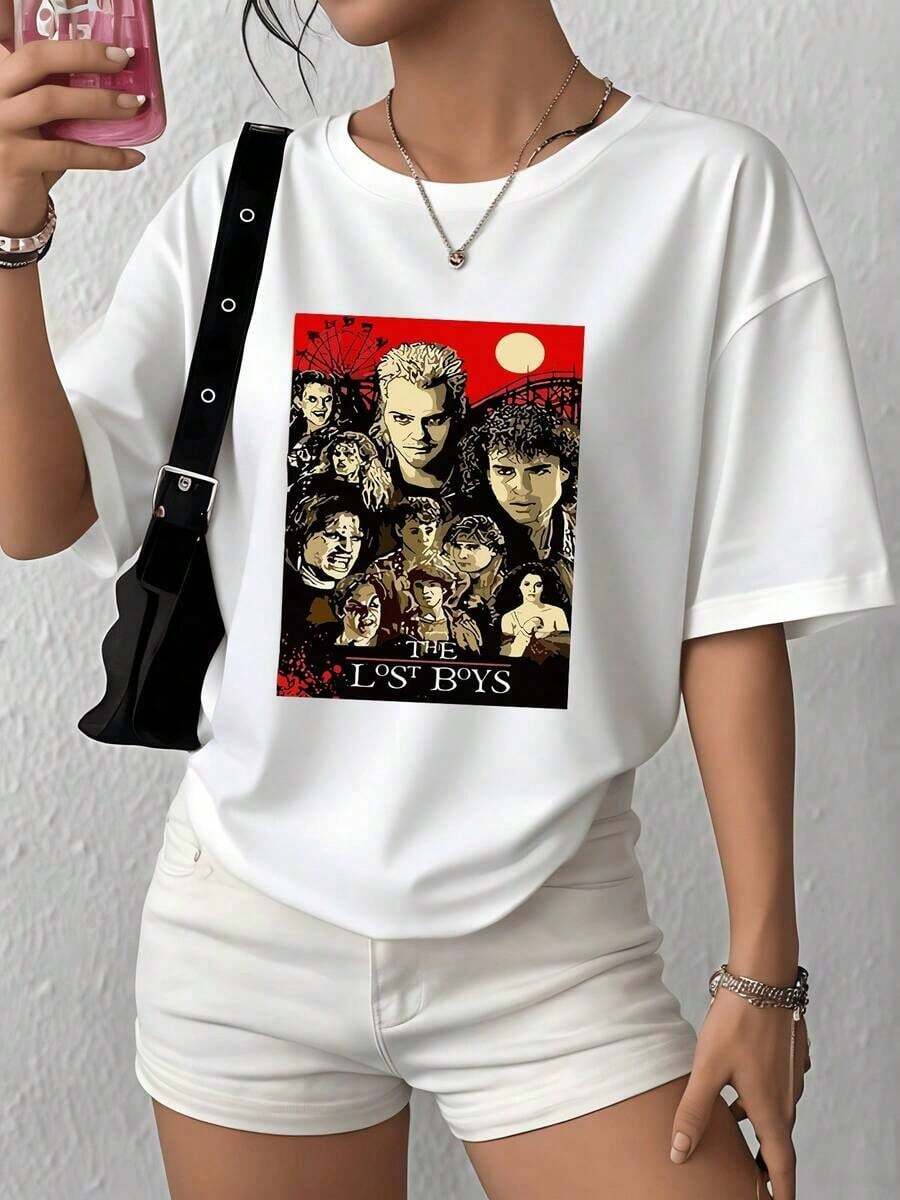 's Casual TShirt Movie Theme 100% Cotton Tee 1Pcs Retro Style Graphic Print T Shirt Casual Blouses For Women - 白色 - 查看 1