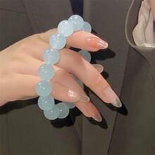 Peach Round Bead Bracelet, Soft And Smooth On The Finger, Gradient Color, Translucent Pink And Blue, Multi-Color - S237 - Xem 5