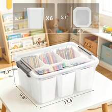 Citylife - Contenedores de almacenamiento de plástico de 17 cuartos de galón con tapas recipientes de almacenamiento apilables multiusos para organizar herramientas manualidades crayón - Blanco - Ver 4