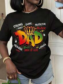 1 Piece Of Women's Summer T-Shirt With Strong Protector, Graphic Design Of King Crown, Hero, Leader, Trusted Man, Father, King, Casual Short Sleeve Round Neck T-Shirt For Daily Wear And Special Occasions, Perfect Gift For Father's Day Or Birthday. - 黑色 - 查看 11