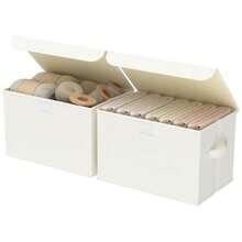 Contenedores de almacenamiento con tapas para organizar cajas de clóset con 2 asas de transporte y cartón pesado resistente cubos organizadores del hogar paquete de 2 15 x 9.8 x 9.8 - Beige - Ver 9