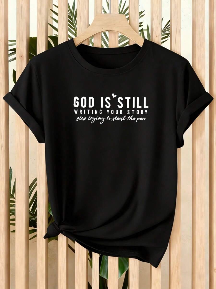 Camiseta unisex de manga corta, para mujerManga cortaCamisetaconDiosEsTodavíaEscrituraTuHistoriaImprimir-InformalRedondoCuelloBlusaSuperiorAdecuadoparaInformalVestimentaIglesiaConjuntos de ropa&VeranoConjuntos de ropaMáquinaLavablePlayeras de ropahombre, , , Dazymujer,romwehombres, bohochic,maestrasregalos,camisetaparaconjuntos de mujercon curvasparamu,y2k, - Negro - Ver 1