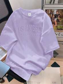 Camiseta   de corte holgado con cuello redondo y manga corta, con estampado de patrón Milano, estilo casual para mujer, para el verano. - Parma - Ver 1