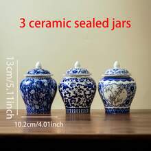 3pcs Blue And White Ceramic Small Airtight Food Jars & Canisters For Food Storage, Kitchen Organization And Storage - View 1