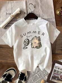 Women's T-Shirt The New White Women's T-Shirt With Cartoon Cat Design For Summer Is Very Suitable To Be Given As A Gift On Father's Day, Mother's Day, A Birthday Or Any Other Occasion. - 白色 - 查看 7