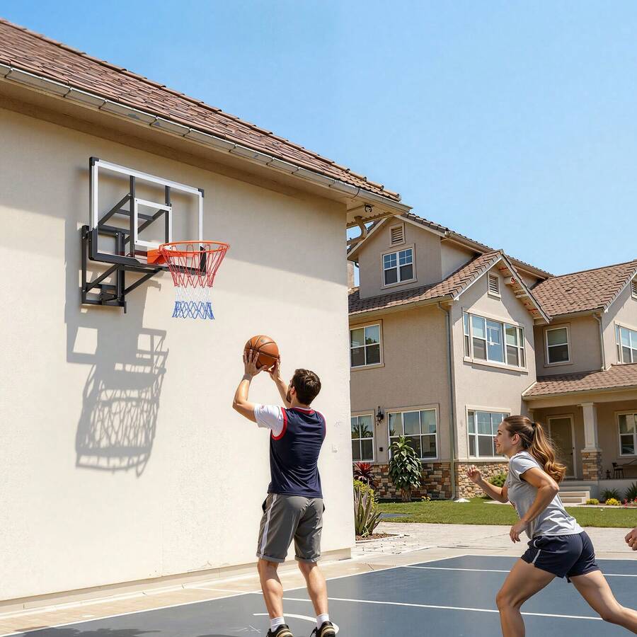 Wall Mount Basketball Hoop, 54-Inch PC Backboard Mounted Basketball Hoop Outdoor With Hand-Crank Adjustment, 0.11 Inch Thickened Backboard, Classic Basketballs Hoops Design, Indoor & Outdoor Use - 54-inch - 查看 1