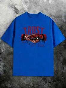 Camiseta Estampada "Snake Trust No One", Simple y Elegante, de Algodón Grueso, Ropa Fresca de Verano para Mujer - Azul - Ver 2