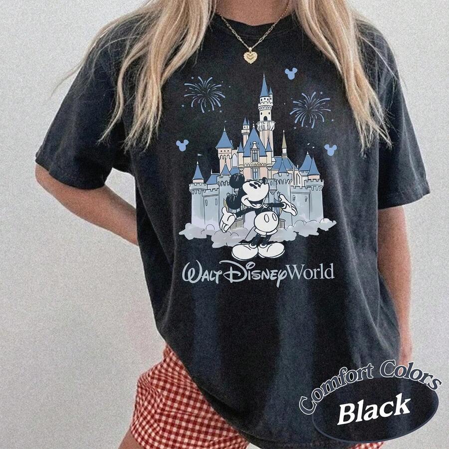 Retro Walt Disney World Castle Mickey Shirt, Family Matching 2026 Trip Castle Shirts, Magic Kingdom Shirt, Disney Cinderella Castle Shirt Disney Oversized T-Shirt - 黑色 - 查看 1