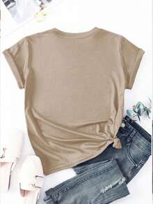 Soft, 100% Cotton Women's Plus-Size T-Shirt With A "Shhh" Print, Casual Style, And Relaxed Fit. Breathable Cotton T-Shirt That Goes With Everything-Great! - 杏色 - 查看 3