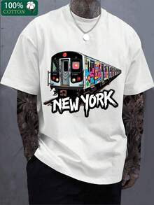 1 camiseta con diseño de graffiti del metro de Nueva York, 100% algodón, diseño de cuello redondo, perfecta como regalo para novio, novia, esposo o esposa, y también puede usarse como camiseta de pareja para el Día de San Valentín. - Blanco - Ver 8