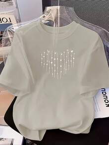 Women's Circle Circle T-Shirt, Casual Printed Crew Neck Short Sleeve T-Shirt, 100% Cotton, Perfect Choice For Spring And Summer, Everyday Wear T-Shirt, Printed T-Shirt, Lightweight Fabric, Loose Fit, Casual Top For Daily Wear, Breathable And Comfortable, Essential For All Seasons, Women's Going Out T-Shirts - 白色 - 查看 8