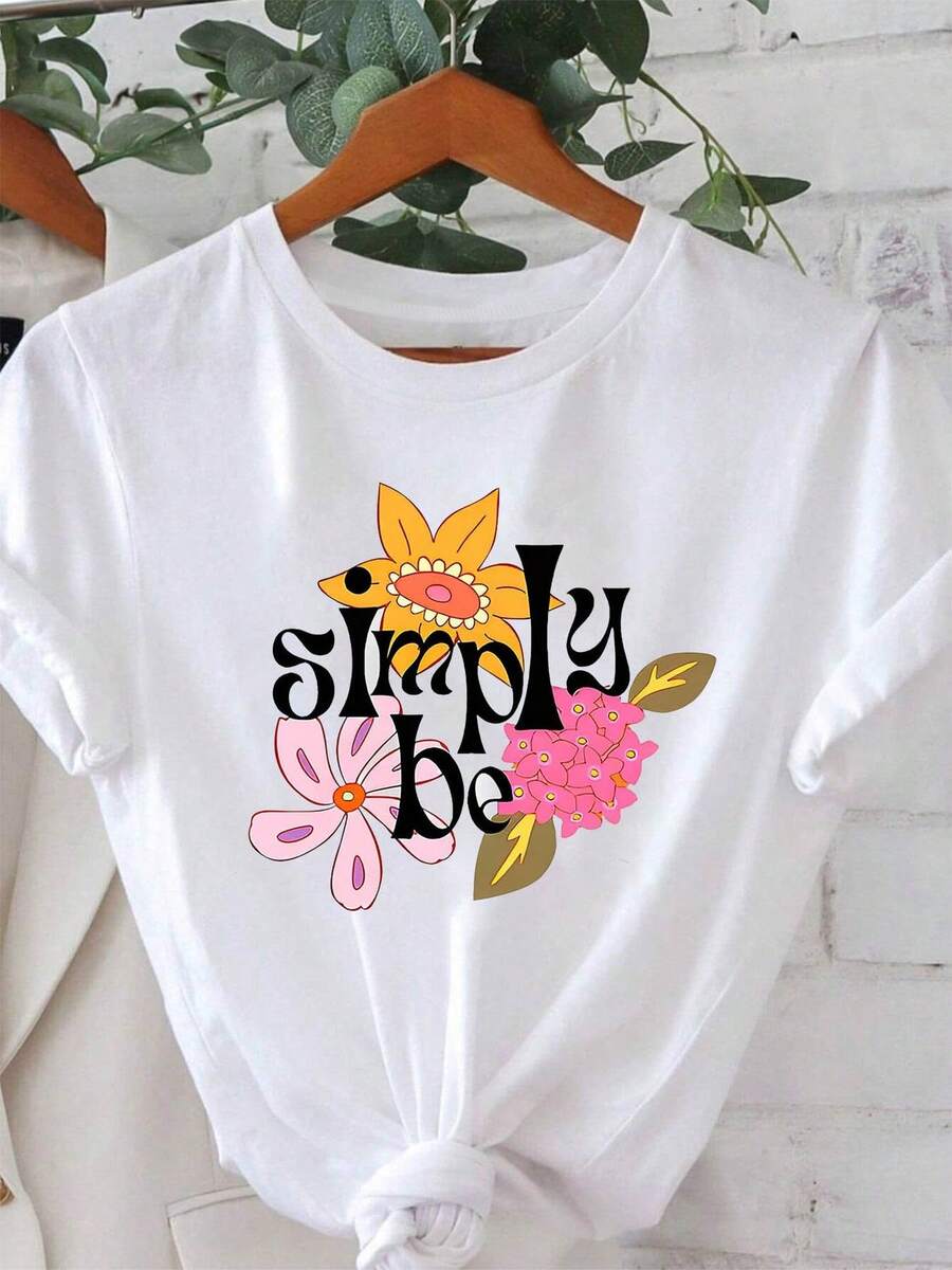 Women's Modest Floral T-Shirt, Casual Style, Soft Cotton, Unique Design, Versatile, Summer/Spring, Bright Colors, Casual Fashion Clothing 2023 - 白色 - 查看 1
