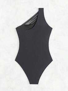 Swim Conjunto de playa de verano para mujer, traje de baño de una pieza de estilo minimalista, apto para el verano - Negro - Ver 4