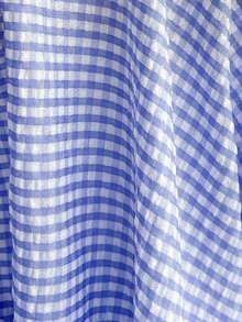 Vestido campesino de cuadros con cuello de corazón fruncido y dobladillo con volantes - Azul y blanco - Ver 7