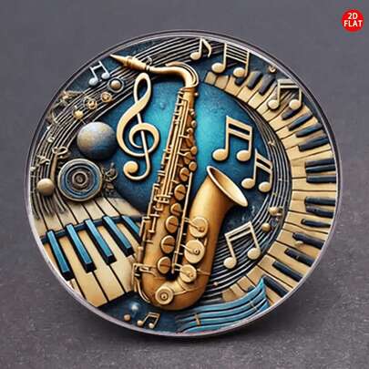 1pc 2D Flat Saxophone & Piano Keys Brooch, Creative Lapel Pin, Unique Clothing Accessory For Backpack, Clothes, Collar And Hat, Multifunctional Fashion Decor To Add Ceremonial Vibe For Christmas, New Year, Birthday And More