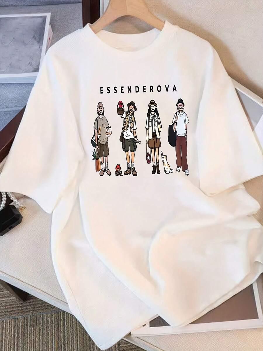 Women's Personalized White Casual T-Shirt - Soft, Breathable, Pure Cotton, Loose Fit With Simple Pattern Design, Machine Washable, Versatile For All Seasons, Comfortable With A Round Neck And Short Sleeves, Stylish Print, Durable And Long-Lasting - Cotton Short Sleeve T-Shirt With Round Neck, Urban Vintage Style, Unisex And Loose Fit - 白色 - 查看 1