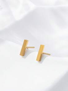 1对女士不锈钢镀18K金极简几何设计耳环，适合日常佩戴 - 多色 - 查看 1
