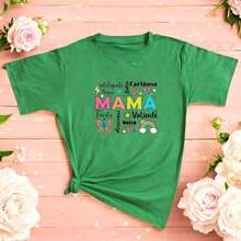 Short-Sleeve Round Neck T-Shirt Blouse For Women, Mom With Affectionate Phrases, Casual And Emotional Clothing For Mother's Day Gift, Casual Blouses For Women, 100% Cotton - 綠色的 - 查看 5