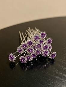 20PCS Exquisite Crystal Rose U-Shaped Hair Pins, Multi-Color Rhinestone Bridal Wedding Dress Styling Hair Accessories, Ethereal Versatile Hanfu Hair Pins For Photography/Wedding/Performance - Multicolor - View 4