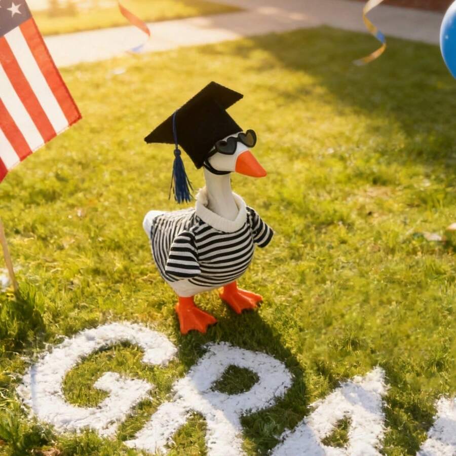 Graduation Desktop Goose Outfit Creative Mini Plastic Goose Striped Clothes, Hat, Sunglasses For Home Party Decor - B - 查看 1
