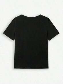 1 pieza de camiseta sencilla y a la moda para mujer, adecuada para el verano, 180g, 100% algodón. - Negro - Ver 2