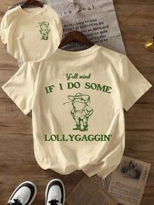 Can I Be A Little Lazy? Printed T-Shirt, Casual Short-Sleeved Top With Round Neck, Suitable For Spring And Summer Wear, Women's Summer Outfits, Women's Holiday Clothes, Women's Summer Clothes. - 杏色 - 查看 12
