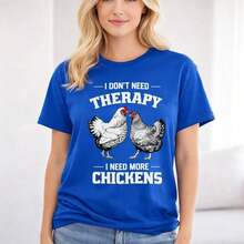 Camiseta de algodón Suave para mujer, tallas grandes 0XL-5XL, con estampado "No necesito terapia, necesito más gallinas", corte holgado informal, manga corta, top de algodón cómodo para uso diario, camiseta divertida con gráfico de gallinas para mujer, camiseta informal de talla grande con frase humorística, tela de algodón transpirable, blusa casual mujer, blusas para mujer, playeras de mujer algodón. - Azul - Ver 1