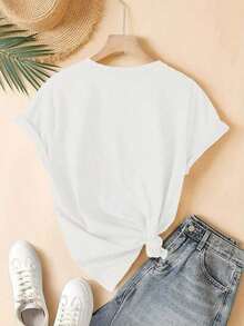 Women's National Park Print T-Shirt - "Protect Our Parks" Mountain View Design - Fashionable Double-Sided Print, Soft Crew Neck, Short Sleeve - Casual Outdoor Travel Top - Everyday Style - Nature-Themed Clothing, Vacation Outfit, Comfortable Fit - 白色 - 查看 2