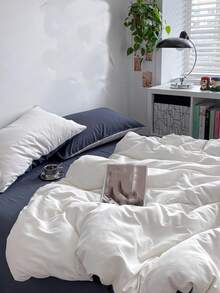 New Solid Color Patchwork Nordic Style Simple Polyester Duvet Cover 3 Pieces Set - White - View 5