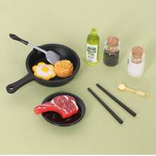 Miniature Dollhouse Kitchen Miniature Simulation Cookware Food Play Models Frying Pan Resin Accessories Simulated Steak, Pasta, Oil Bottle, Dollhouse Kitchen Scene, Restaurant Model, Play Kitchen Model, Miniature Scene Decorations, Simulated Cookware Food Play Set - Multicolor - View 6