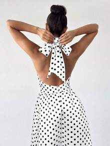 YKhahaFirerie Vestido midi de cintura alta con escote en V y espalda descubierta, de estilo vintage francés con lunares, apropiado para el Día de San Valentín, conciertos, actuaciones, citas, banquetes, bodas, sexy, elegante, ida y vuelta al colegio, vacaciones, playa, románticoYKhaha - Blanco - Ver 5