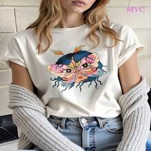 MYNOVA C Camiseta de 100% algodón Suave para Mujer Talla Grande con Estampado de Sirena y Mariposas Soñadoras, Ideal para la Moda de Primavera y Verano, Regalo Perfecto para el Día de la Madre o Pascua, Estilo Boho Moderno, Arte de Animales Tierno, Ropa Casual Femenina, Vestidos de Mujer de Verano a la Moda, Casual Perfecto para Todas las Estaciones, Tallas S - XXL S-XXXL - Blanco - Ver 1