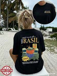 1 Piece Of Women's T-Shirt, Casual Loose Style For Spring/Summer, Artistic Style With Red Lines, French Bulldog Print, Short Sleeve, Round Neck, 100% Cotton,  Oversized T-Shirt With Dropped Shoulders [Chu K], Graphic Tees, Vintage Tees, 180g 100% Cotton (Sizes S-3XL) 180g Cotton 100%. - 黑色 1 - 查看 2