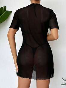 Swim Basics Pareo De Moda Transparente Negro Para Mujer - Negro - Ver 2