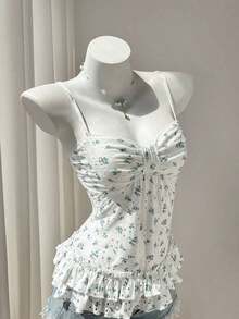 Camiseta ajustada con pliegues en el busto a rayas rosas para el verano - Blanco - Ver 5