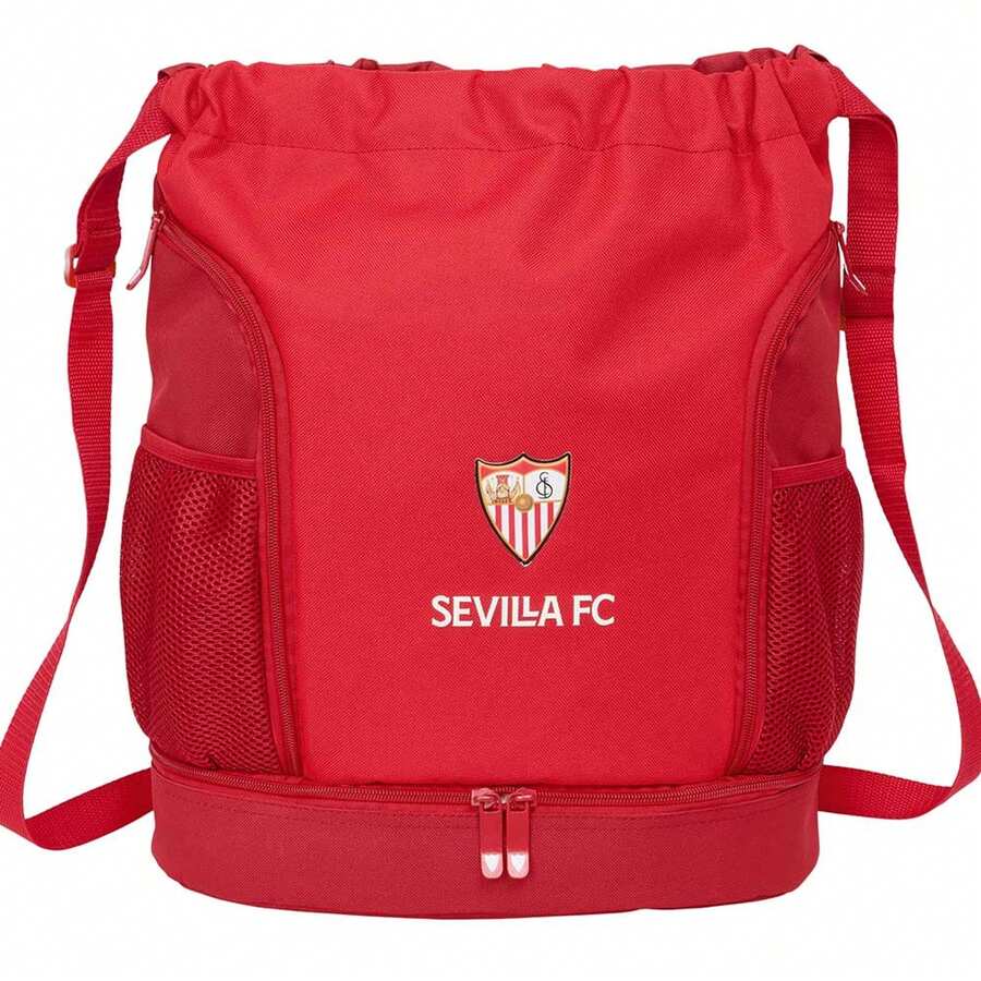 Sevilla FC حقيبة رياضية مقاومة للماء لنادي إشبيلية، حقيبة رياضية للمدرسة مع أربطة سحب، جيب داخلي مزود بسحاب، قسم سفلي مزدوج الفتح، حاملات زجاجات جانبية ومزودة بسحاب - الخيار الثاني - مشاهدة 1