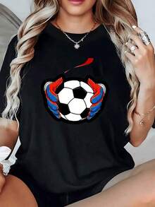 Goalkeeper's Hands Holding A Soccer Ball Symbolizing Strength, Teamwork, And Passion For The Sport. Comfortable Casual Women's T-Shirt, Ideal For Soccer Lovers. - 黑色 - 查看 7