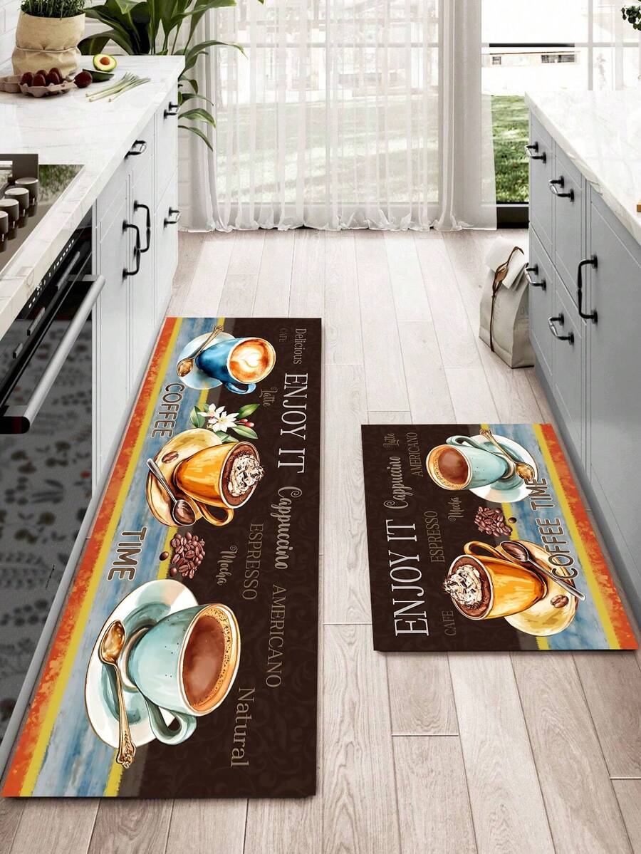 1pc/2pcs Autumn Kitchen Rug Mat, Low-Profile Pumpkin Non-Slip Washable Farmhouse Style Suitable For Autumn Thanksgiving Decor Kitchen And Laundry Room - Multicolor - View 1