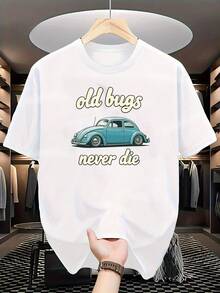 Men's T-Shirt With "Old Bugs Never Die" Print - Casual Short-Sleeved Crew Neck T-Shirt, Suitable For Summer Leisure, Loose Fit, Machine Washable, Comfortable To Wear, With The Iconic Name And Casual Style, Ideal For Parties Or Daily (Casual) Wear. - 黑色 - 查看 6