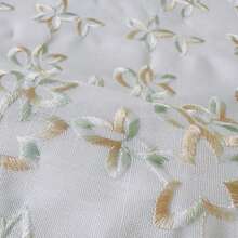 HXARTMIS 1件灰色亞麻格紋刺繡亞麻紋理桌布，鏤空波浪蕾絲飾邊長方形桌巾，鄉村復古風餐桌裝飾，適用於室內、戶外、婚禮、露台、茶會場景 - 白花+綠 - 查看 13